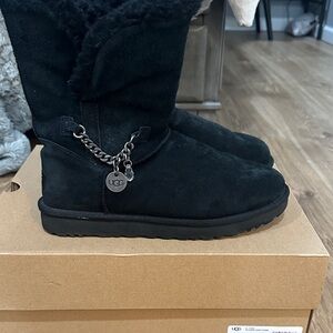 UGG Black Boots with Chain Accent